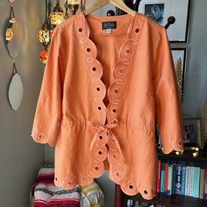 Vintage Y2K Bob Mackie Wearable Art Orange Embroidered Eyelet Jacket — Size 2X